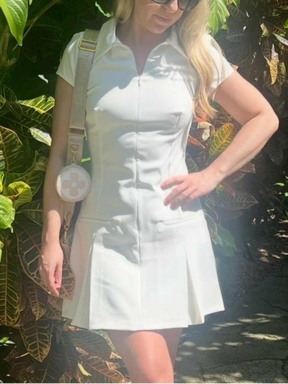Zara White Preppy Golf/Tennis Style Dress with Pleated Skirt
